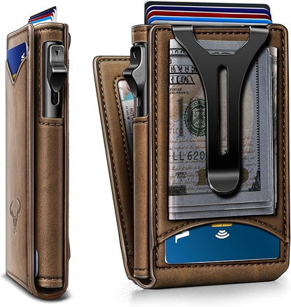 BULLIANT Men Wallet,Magnetic Metal Wallet Money Clip 9Cards Pop-up Access RFID Blocking