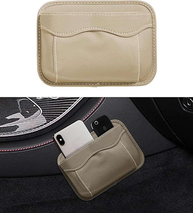 SUJADE YAKEFLY Car Seat Side Pocket Organizer PU Leather Holder with Cell Phone Sunglasses Gap Filler Mini Storage Bag, Interior Accessories Organizer (Beige)