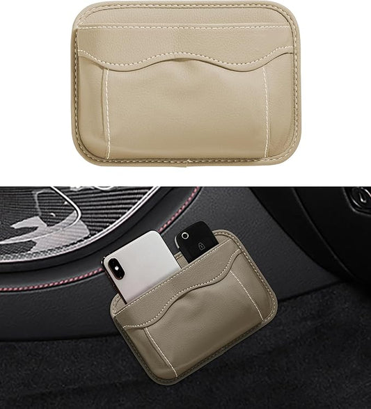 SUJADE YAKEFLY Car Seat Side Pocket Organizer PU Leather Holder with Cell Phone Sunglasses Gap Filler Mini Storage Bag, Interior Accessories Organizer (Beige)