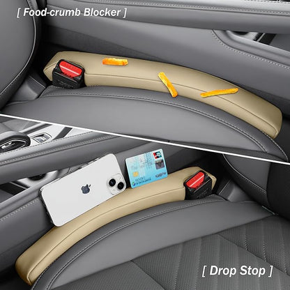 2PCS Leather Car Seat Gap Filler organizer,Gap plug box for car seat space,fill between gap strip,Fits gaps 3.5-6cm(1.4-2.4 in) wide(Beige)