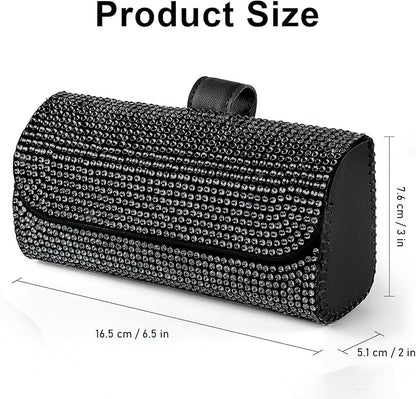 Accmor Bling Sunglasses Holder for Car Sun Visor, Sparkling Auto Glasses Clip Case Eyeglasses Protective Box, PU Leather Car Sunglass Storage Organizer for Truck, SUV, RV (Black Crystal)