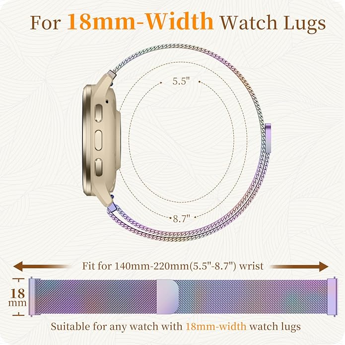 18mm 20mm Metal Band Compatible for Garmin Vivoactive 5/6/4S/3 Watch Bands, Soft Stainless Steel Mesh Strap for Garmin Venu 3S/Venu 2S/Sq Watch Band, Forerunner 55/245/255S/265S Watch Band Women Men