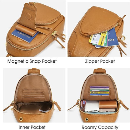Kattee Sling Bag for Women, Leather Fanny Packs Crossbody Purse, Small Chest Bag with RFID Blocking, Brown