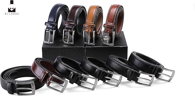 MILORDE Men's Genuine Leather Dress Belt, Handmade, 100% Cow Leather, Fashion & Classic Designs for Work Business and Casual