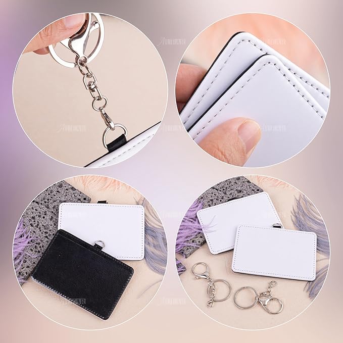 AUEAR, 6 Pack Sublimation Leather Badge Holder Set Work Card ID Sleeves with Keychains for Office (Horizontal)