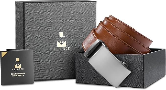 MILORDE Men's Leather Ratchet Belt - 35mm - Customizable Fit
