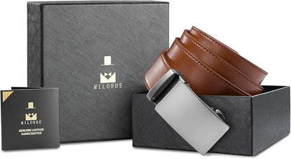MILORDE Men's Leather Ratchet Belt - 35mm - Customizable Fit