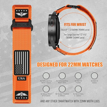 22mm Band Compatible with Samsung Galaxy Watch 3 Band 45mm/Galaxy Watch 46mm/Gear S3 Frontier/Classic for Men,Rugged Fabric Nylon Strap for Garmin Venu 3 2/Vivoactive 4/Forerunner 265/255,L