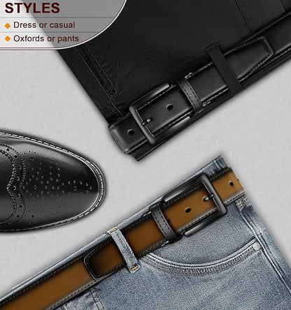 BULLIANT Men's Belt,Reversible Belt Adjustable For Gift Men 1.25”-Cut For Fit-2 Sides in 1 Belt(Not 2)