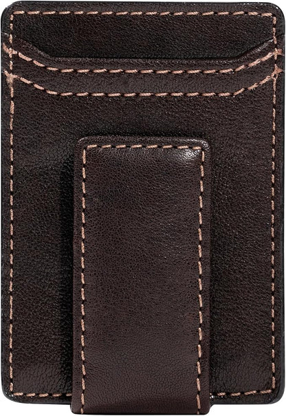 House of Jack Co. Corbin Slim Money Clip Wallet for Men, Strong Magnetic Clip with Exterior ID Window, Full Grain Cowhide Leather Front Pocket, Brown