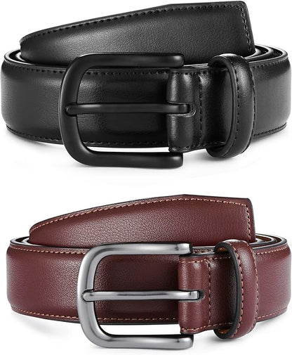 MILORDE Men's Leather Dress Belt 2Pack, Handmade, Genuine Leather, Fashion & Classic Designs for Work Business and Casual