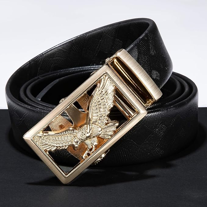 Dubulle Designer Ratchet Belt for Men Leather Fashion Adjustable Automatic Buckle Sliding Removable Dress Casual
