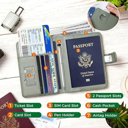 Melsbrinna Premium Leather Passport Holder Covers Case, Waterproof Rfid Blocking Travel Wallet Passport Holder with Pen Holder, Cute Passport Book for Women/Men