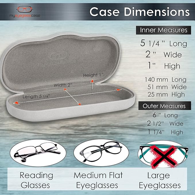 MyEyeglassCase Men's Medium Glasses Case - Classic Eyeglasses Hard Shell Holder, Elegant Easy Open Lip with Pouch and Cloth
