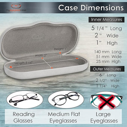 MyEyeglassCase Men's Medium Glasses Case - Classic Eyeglasses Hard Shell Holder, Elegant Easy Open Lip with Pouch and Cloth