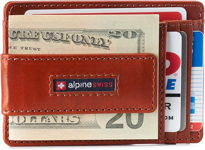 Alpine Swiss Harper Mens RFID Slim Money Clip Front Pocket Wallet Minimalist Leather ID Card Holder | RFID, Slim, Money Clip, Front Pocket, Minimalist, ID Card Holder