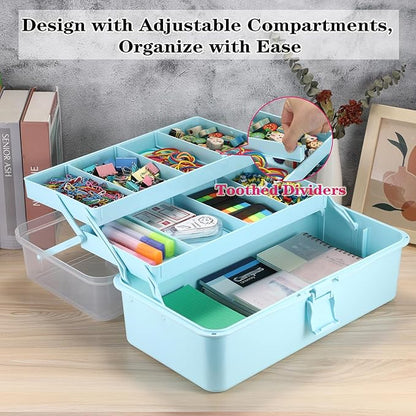 Tackle Box, 16-Inch Extra Large Art Storage Box with 3-Layer Folding Trays, Multipurpose Craft Organizers and Storage w/ Adjustable Dividers, Portable Tool Box for Sewing Supplies,Medicine &Cosmetics