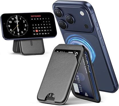 QYQBOON Mag-Safe Wallet Magnetic Wallet for Phone Lightweight Magnetic Phone Pouch Stand Adjustable Leather Mag-Safe Card Holder for iPhone 17/16/15/14/13/12 Series, Not for iPhone 13/12 Mini (Black)