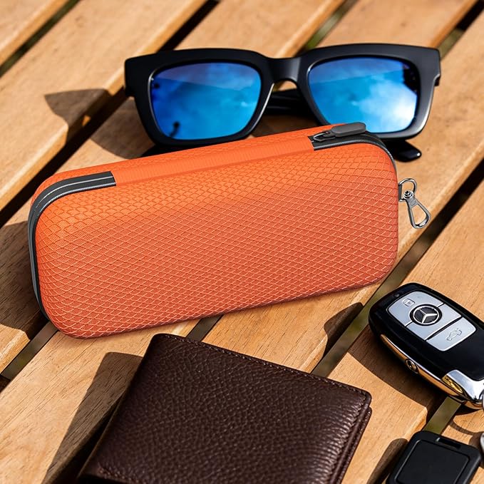 Double Eyeglasses Case Dual Sunglasses Case Hard Shell Glasses Case with Clip Metal Carabiner Travel