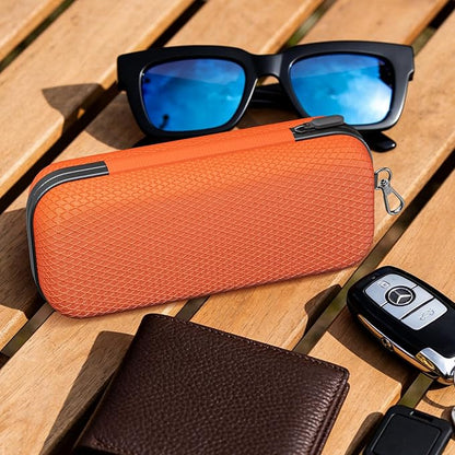Double Eyeglasses Case Dual Sunglasses Case Hard Shell Glasses Case with Clip Metal Carabiner Travel