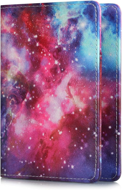 Passport Holder Cover Case PU Leather RFID Blocking Card Pockets Holder Cute Luggage Magnetic Wallet Case for Women Men, Colorful Galaxy