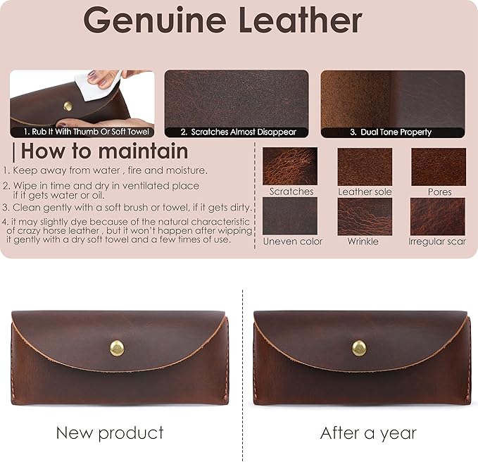 Leather Sunglasses Case Genuine Eyeglass Holder Reading Glasses Protector Vintage Eyewear Storage for Men and Women