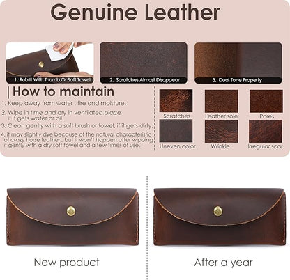 Leather Sunglasses Case Genuine Eyeglass Holder Reading Glasses Protector Vintage Eyewear Storage for Men and Women