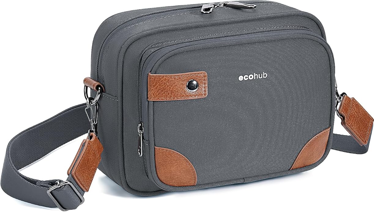 ECOHUB Crossbody Bag for Women Men, Multi Pocket Anti-Theft Travel Purse with RFID Blocking, Oxford PU Shoulder Bag