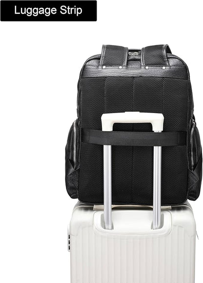 LANNSYNE Men Vinatge Full Grain Leather Backpack Fits 17.3" Laptop, Travel Overnight Daypacks - Black