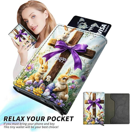Minimalist Wallet for Men's Card Holders, Pop-Up Card Case Wallets for Women, Leather Automatic Credit Card Holder with Metal Money Clip RFID Blocking Bifold Pocket, Rabbit Timber Frame