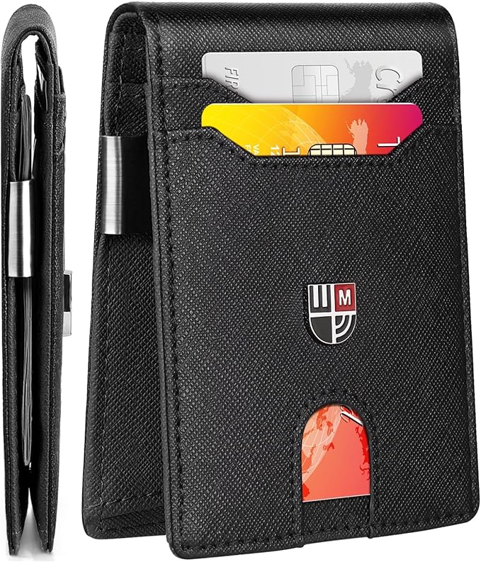 FirstVIP Wallet for Men Mens Wallet Slim Money Clip Front Pocket RFID Blocking for Men with 12 Slots and ID Window and Gift Box - Oil Black