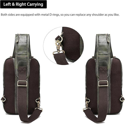 LANNSYNE Vintage Full Grain Leather Sling Bag Crossbody Chest Daypack | Vintage, Full Grain, Leather, Chest