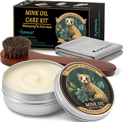 Mink Oil for Leather Boots, Leather Cleaner and Conditioner 3.53oz, All-Natural and Waterproof
