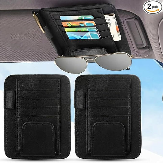 BOAO 2 Packs Car Sun Visor Organizer, Sunglasses Holders for Car Sun Visor PU Auto Interior Accessories Storage Travel Document Holder with Multi Pocket (6.1 x 4.93 Inches, Black)