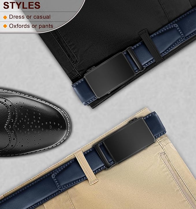 KEMISANT Men Belt Ratchet Click Belt Genuine Leather Adjustable For Men Golf Dress Casual Jeans 1 3/8-Cut For Fit