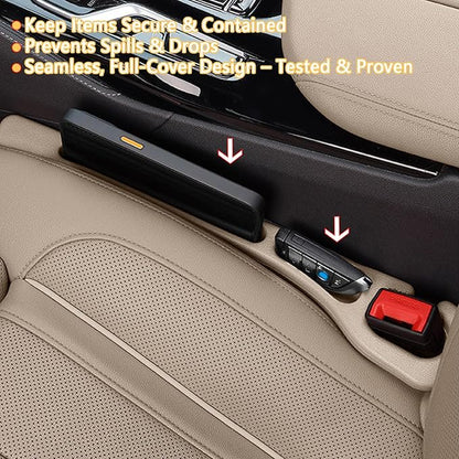 Car Seat Gap Filler Organizer of 2 - No Drop Seat Guard, Universal Car Seat Gap Filler, Durable Non-Slip Material, Easy 10-Second Install for Cars, Trucks & SUV(Beige)