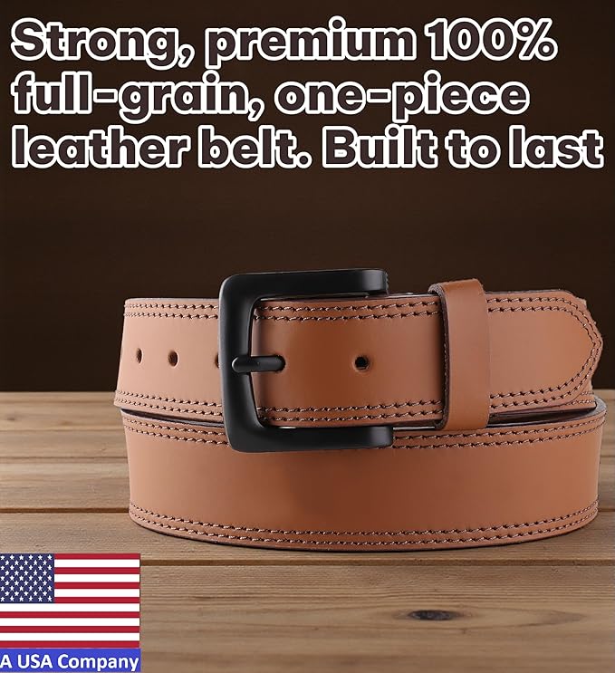 F&L CLASSIC Men's Full Grain Leather Belt Handmade, 1.5 Inch Wide Jeans Dress Belt, Gift Box, USA