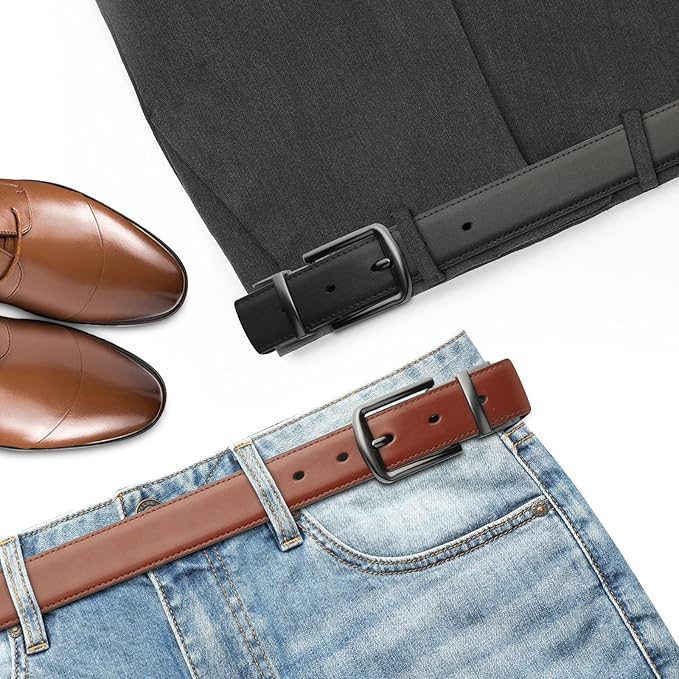 Lavemi Mens Belt Reversible 100% Italian Leather Dress Casual,One Reverse for 2 Colors,Trim to Fit
