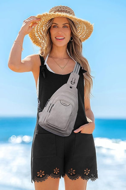 Leresas 10L Crossbody Sling Bag for Women Men Anti Theft Cross Body Fanny Pack Belt Bag Purse Gifts for Women Faux Leather, Light Grey