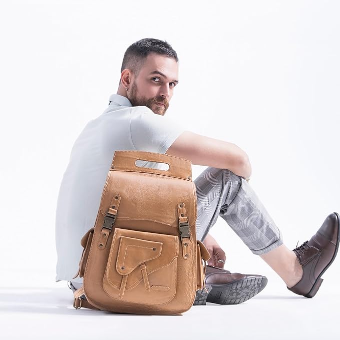 Handmade World Full Grain Leather Backpack for Men – Business Computer Backpack Fits Upto 17” Laptop, Office Work Travel Bag