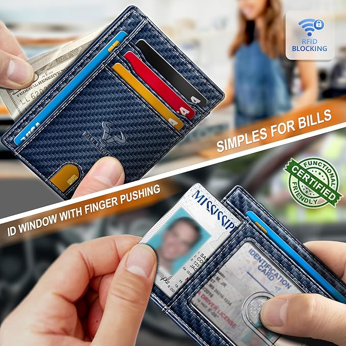 BULLIANT Slim Wallet, Skinny Minimal Thin Front Pocket Wallet Card Holder For Men 7Cards 3.15"x4.5",Gift-Boxed