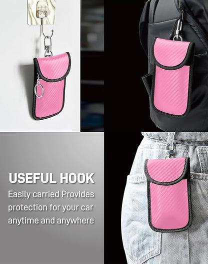 Upgraded Faraday Bag for Key Fob (2 Pack), Premium Faraday Key Fob Protector– Car RFID Signal Blocking, Car Security Protection, Anti-Theft Pouch, Anti-Hacking Case Blocker Pink
