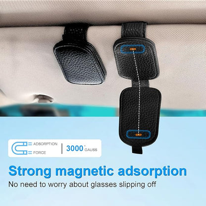 LTOHOE 2 Pack Sunglass Holder for Car, Magnetic Leather Sunglasses Holder and Ticket Card Clip, Universal for Different Size Glasses, Car Visor Accessories(Black)
