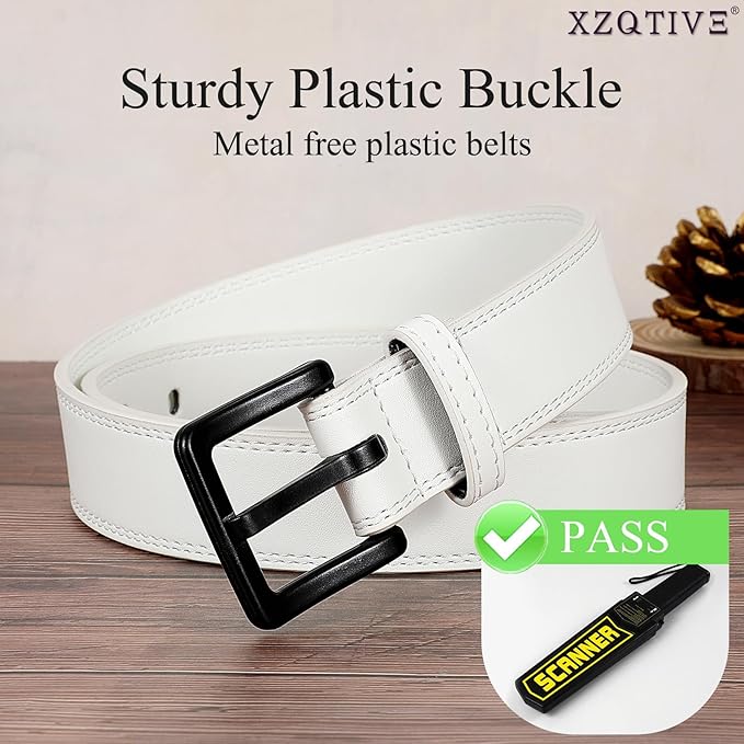 XZQTIVE Men’s Metal Free Belt Hypoallergenic Leather Belts For Jeans Dress Nickle Free TSA Belt With Black Buckle