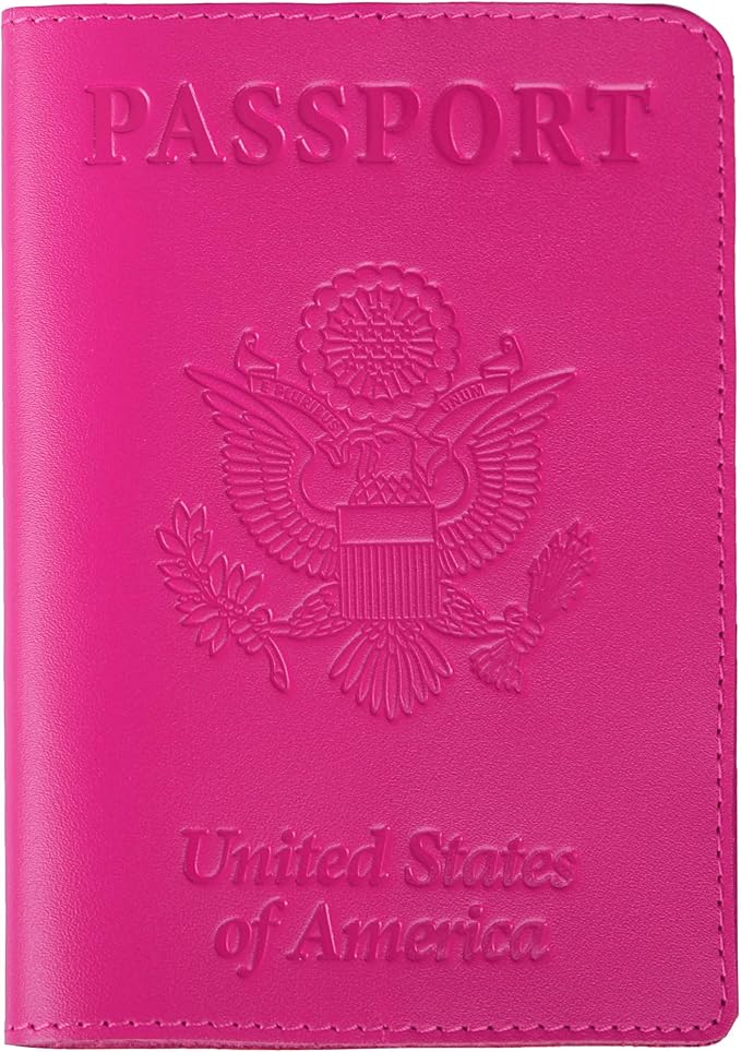 Shvigel US Leather Passport Book Cover - Thin American Travel Passport Holder - Premium International USA Passport Protector Case for Women Men (Pink)