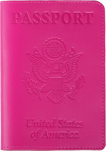 Shvigel US Leather Passport Book Cover - Thin American Travel Passport Holder - Premium International USA Passport Protector Case for Women Men (Pink)