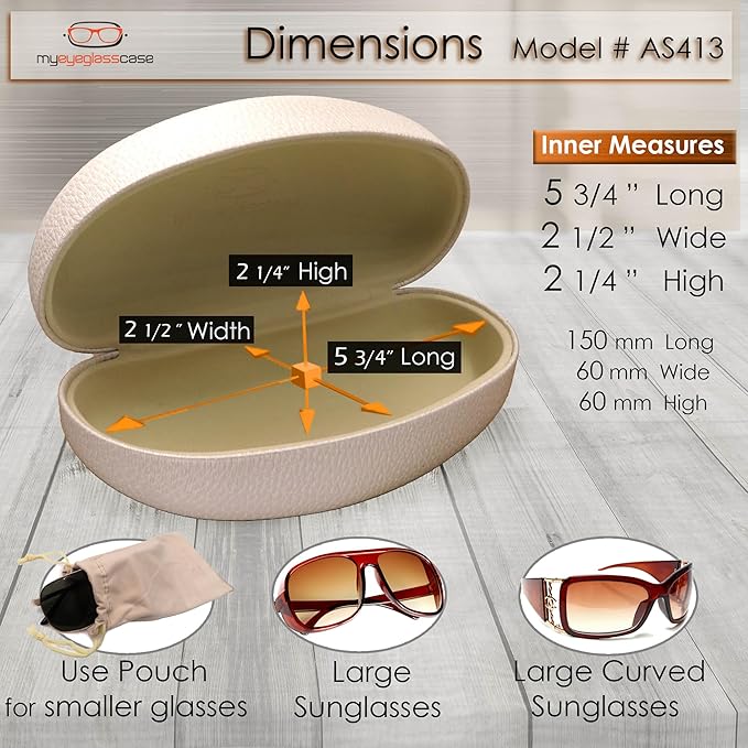 MyEyeglassCase® Large Hard Sunglasses Case | fits Large curved Sunglasses, with microfiber bag and cleaning cloth
