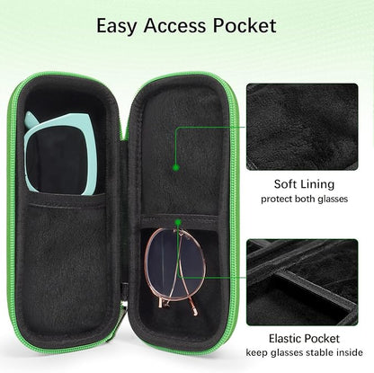 Double Eyeglasses Case Hard Shell Dual Sunglasses Organizer with Zipper Closure Travel Eyewear Storage for Vehicle