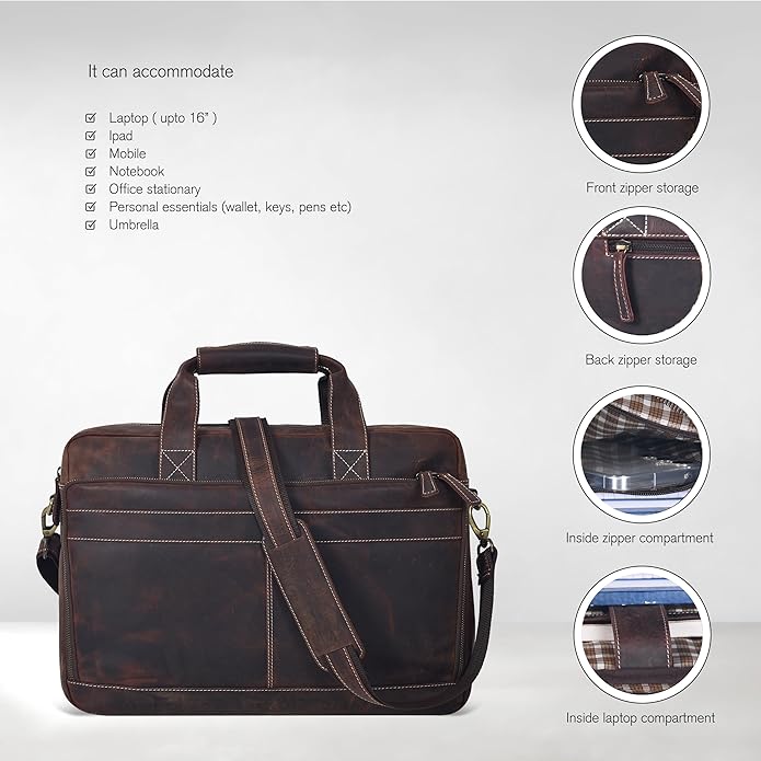Oak Leathers Leather Messenger Bag for Men and Women - Laptop Briefcase Bag For College, Office, Adjustable Shoulder Strap