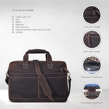 Oak Leathers Leather Messenger Bag for Men and Women - Laptop Briefcase Bag For College, Office, Adjustable Shoulder Strap
